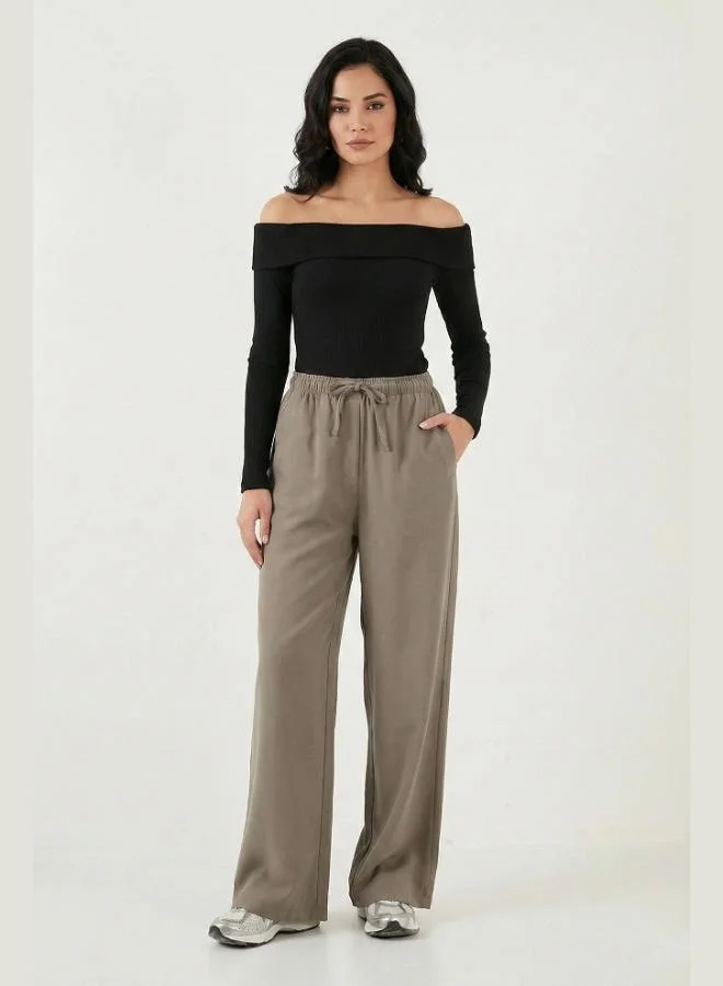 ليلا Lela Relaxed Fit High Waist Wide Leg Tie-Up Trousers Women's Pants 6923874